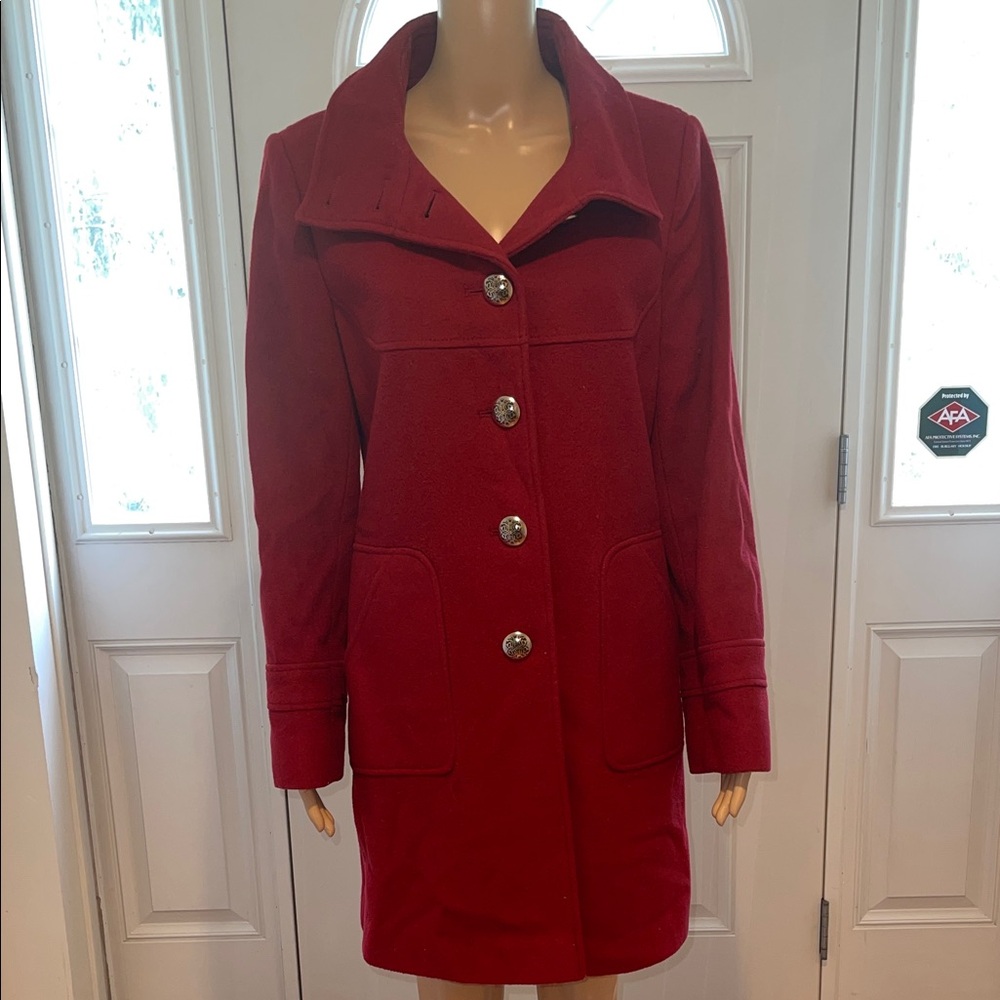 Tahari Scarlet Button-Up Trench Coat